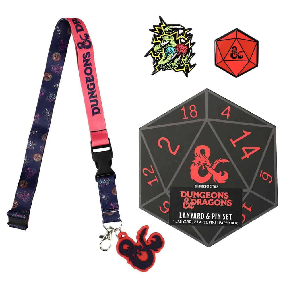 Dungeons & Dragons Lapel Pins & Lanyard Dice Box Set -