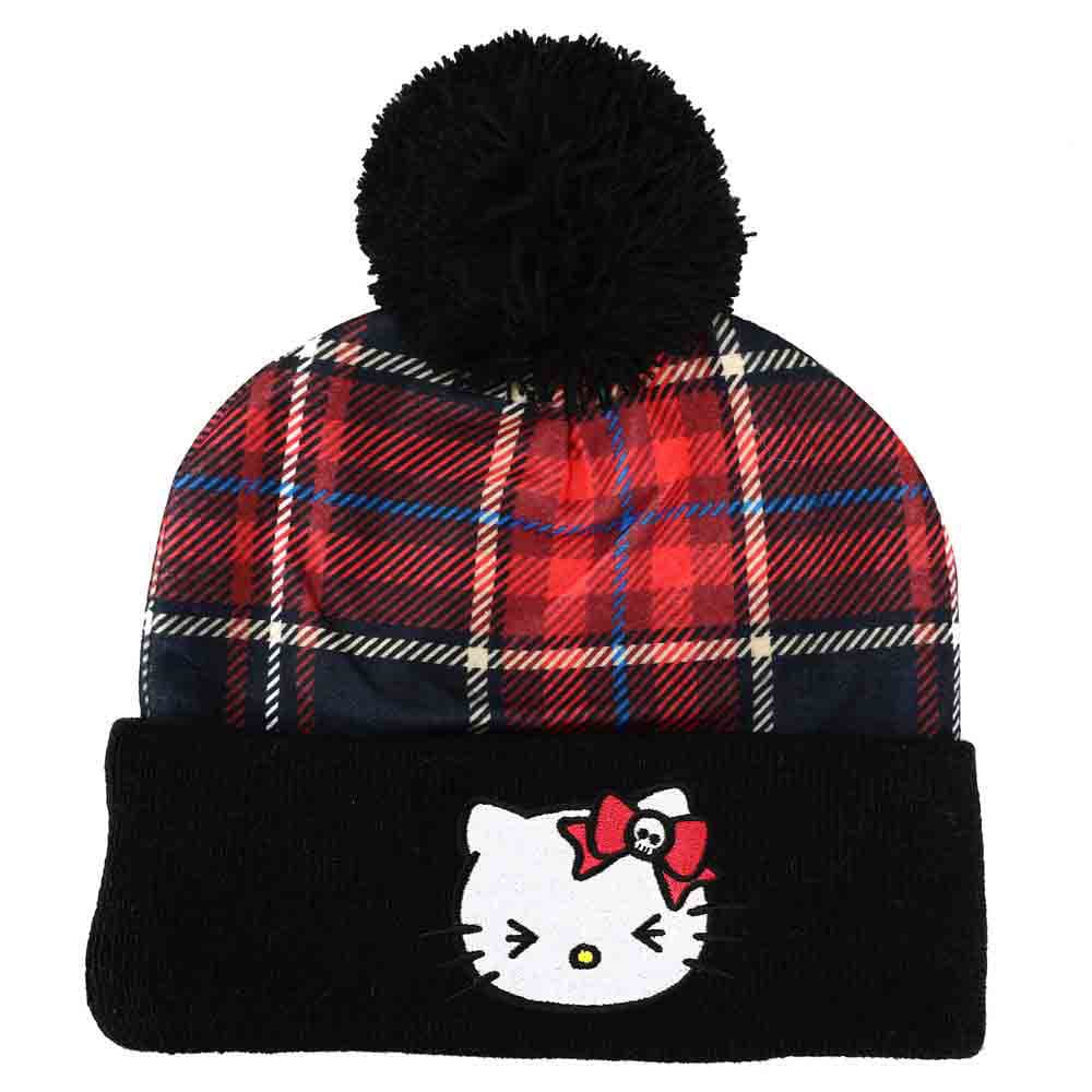 Hello Kitty Plaid Punk Pom Cuff Beanie - Clothing - Beanies